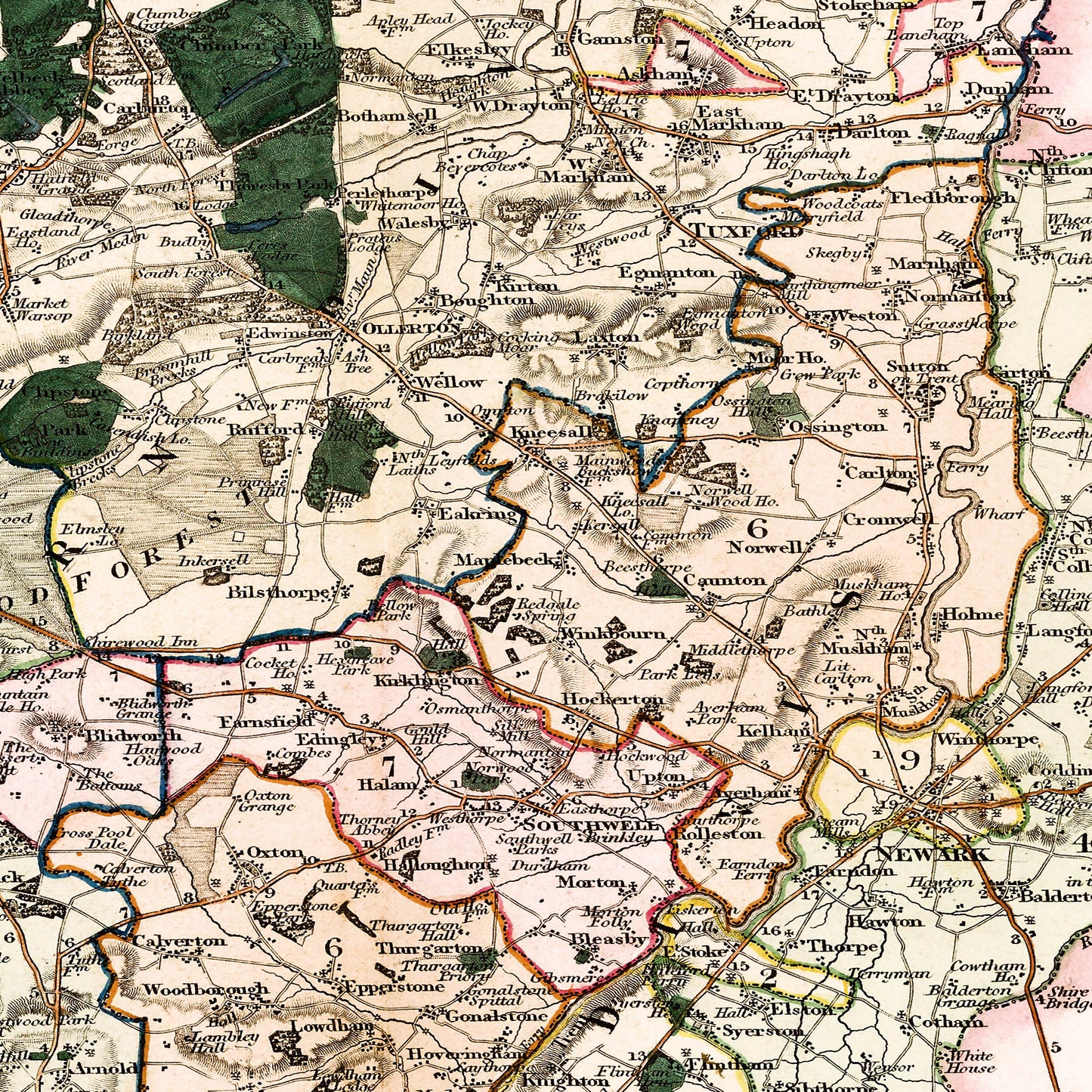 Nottingham England UK 1831 - Old Antique Map - Art Print