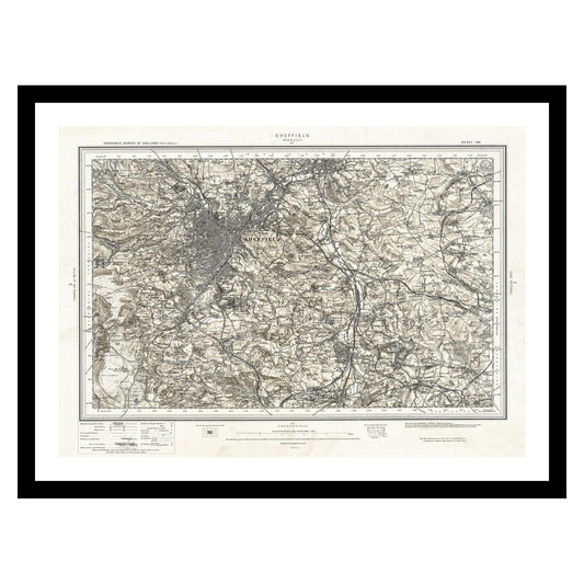 Antique map of Sheffield from 1909 - art print. Vintage poster from the old maps of United Kingdom collection