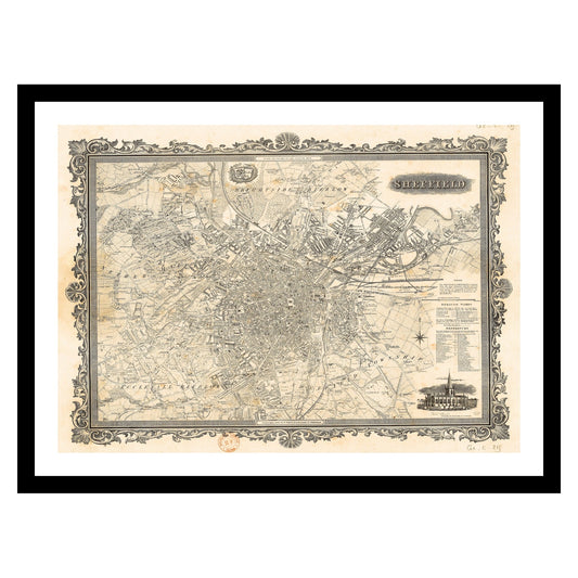 Antique map of Sheffield from 1873 - art print. Vintage poster from the old maps of United Kingdom collection