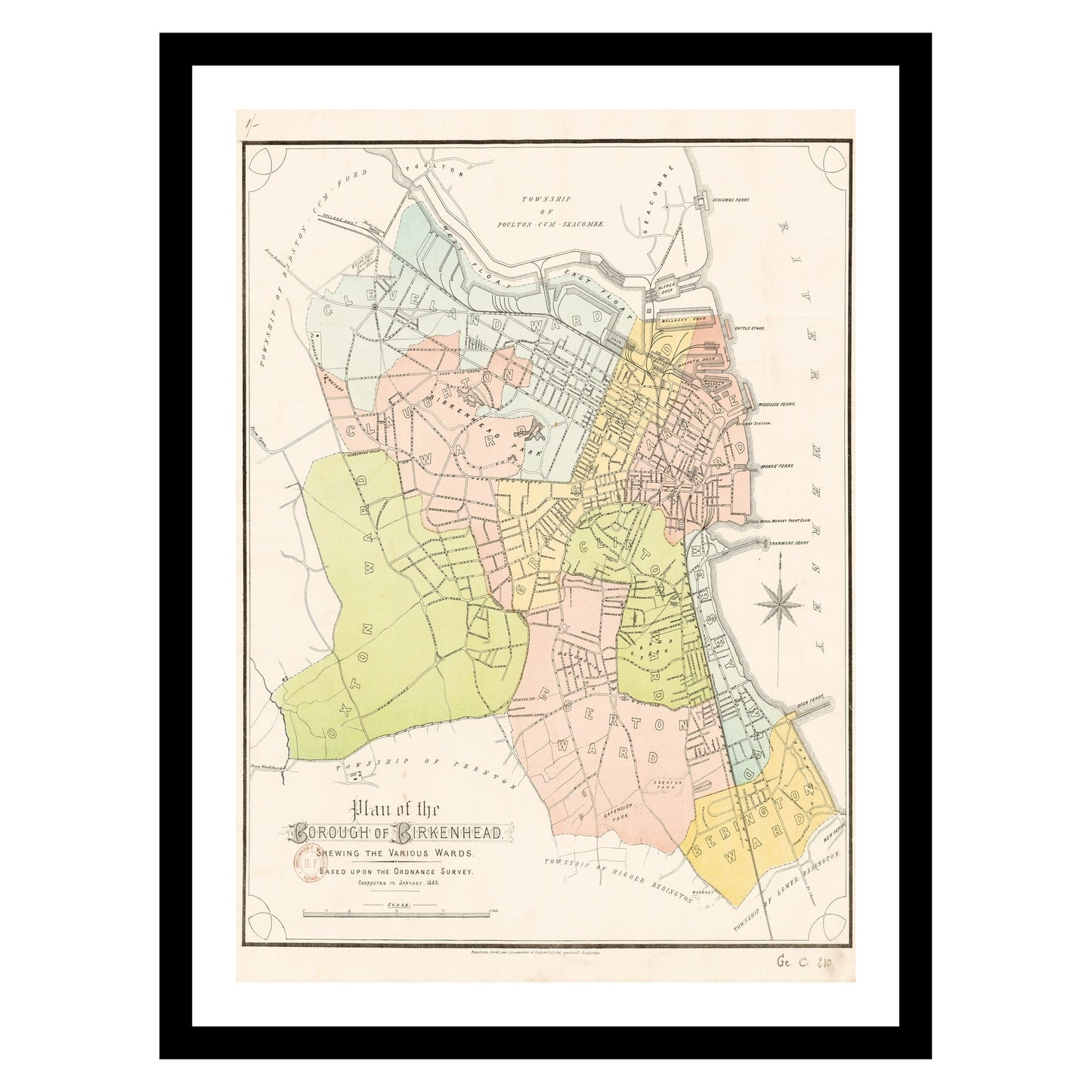 Antique map of Birkenhead from 1882 - art print. Vintage poster from the old maps of United Kingdom collection