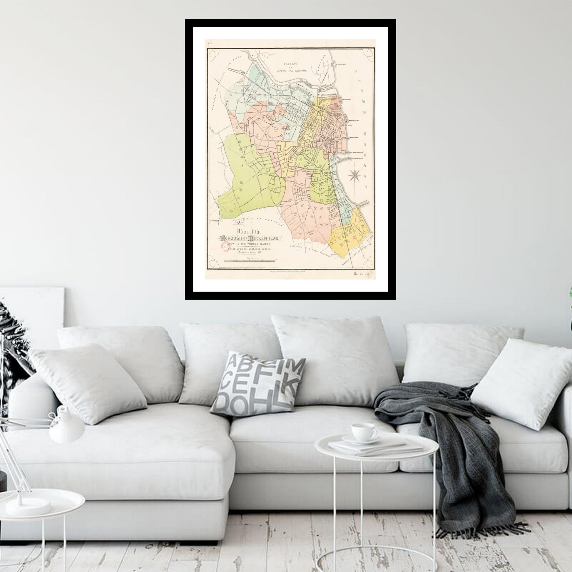 Antique map of Birkenhead from 1882 - art print. Vintage poster from the old maps of United Kingdom collection