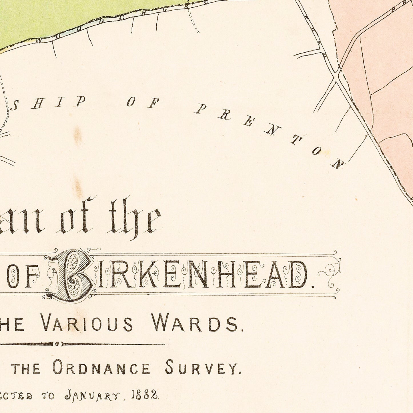 Birkenhead England UK 1882 - Old Antique Map - Art Print