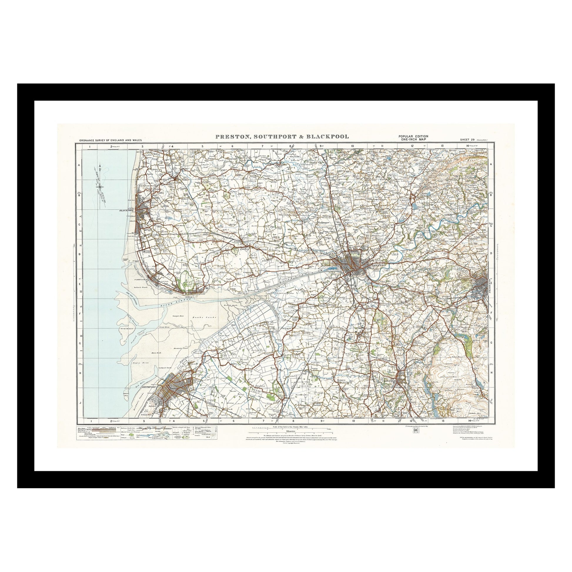 Antique map of Blackpool from 1920 - art print. Vintage poster from the old maps of United Kingdom collection