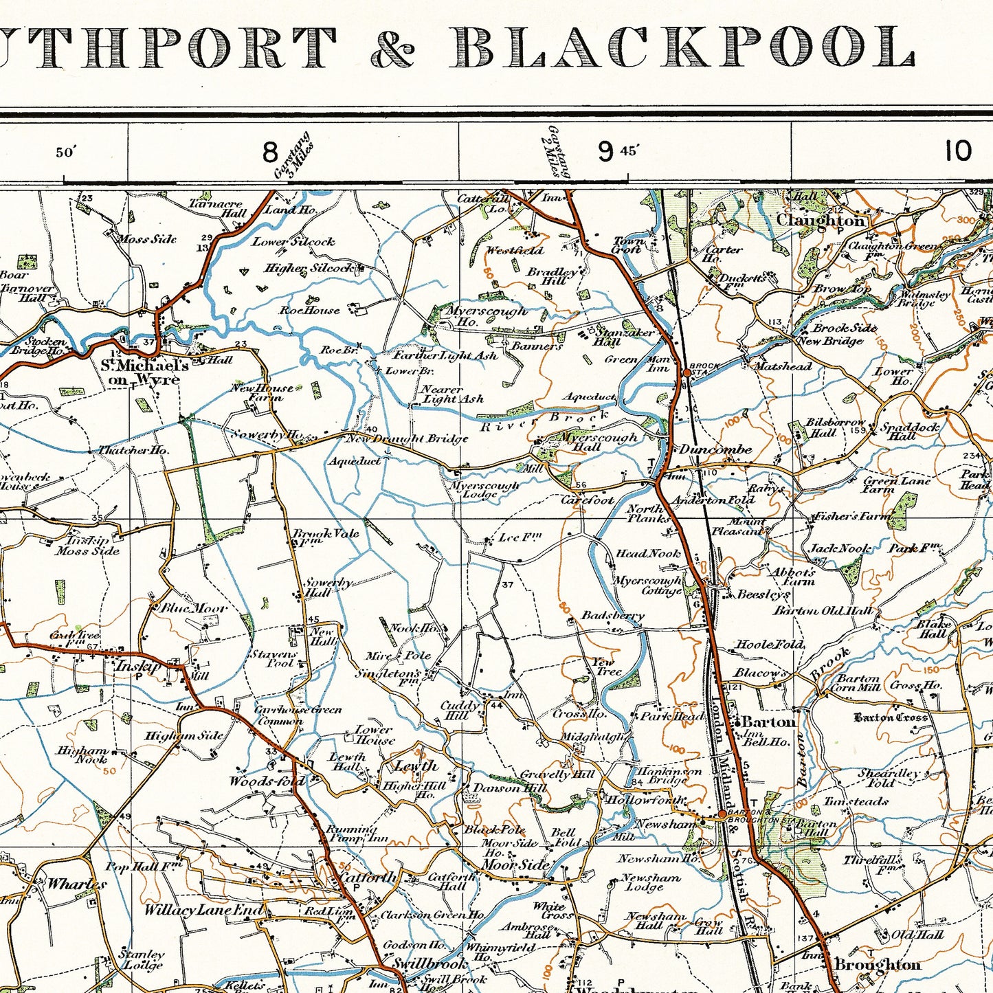 Blackpool England UK 1920 - Old Antique Map - Art Print