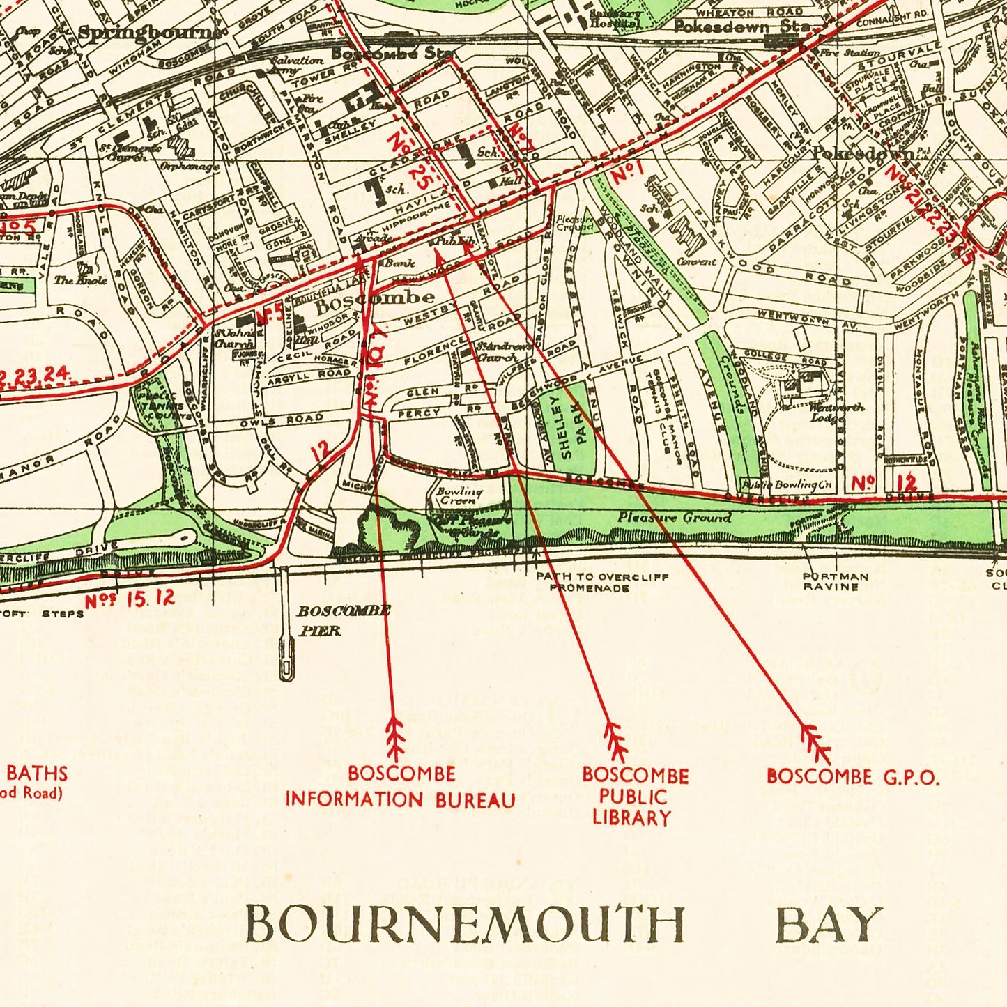 Bournemouth England UK 1938 - Old Antique Map - Art Print