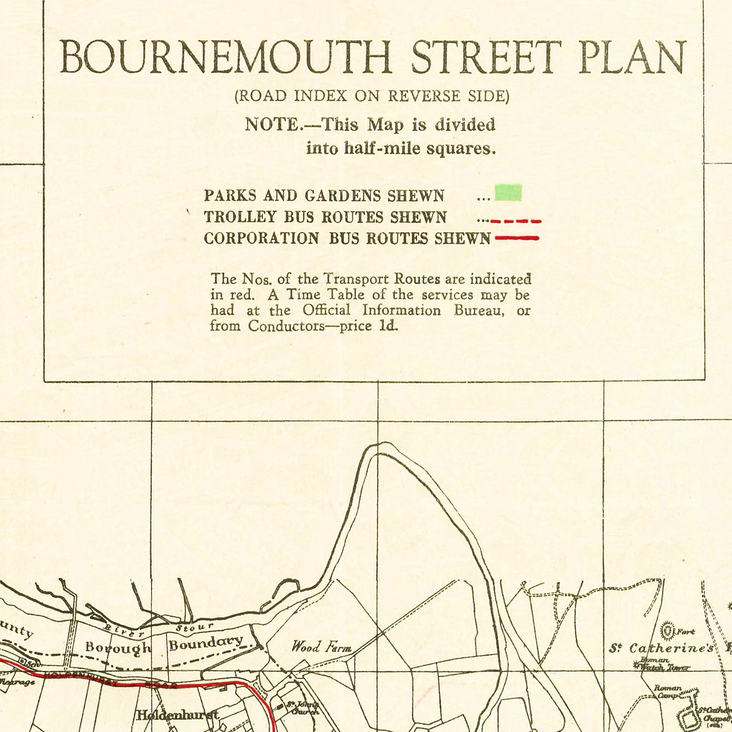 Bournemouth England UK 1938 - Old Antique Map - Art Print