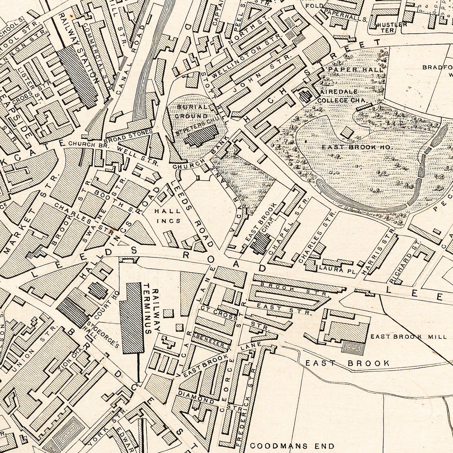 Bradford England UK 1851 - Old Antique Map - Art Print