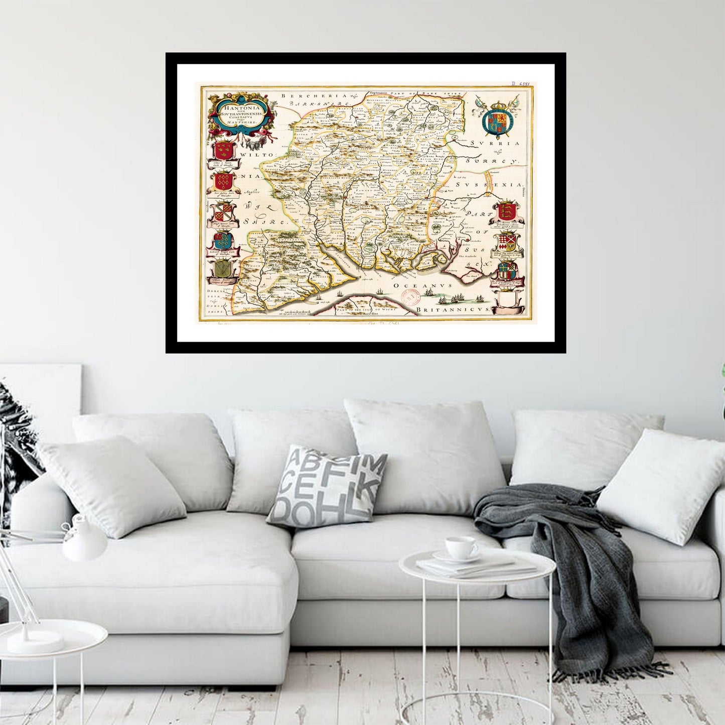 Antique map of Hampshire from 1645 - art print. Vintage poster from the old maps of United Kingdom collection