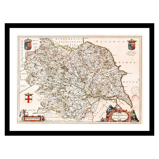 Antique map of Yorkshire from 1645 - art print. Vintage poster from the old maps of United Kingdom collection