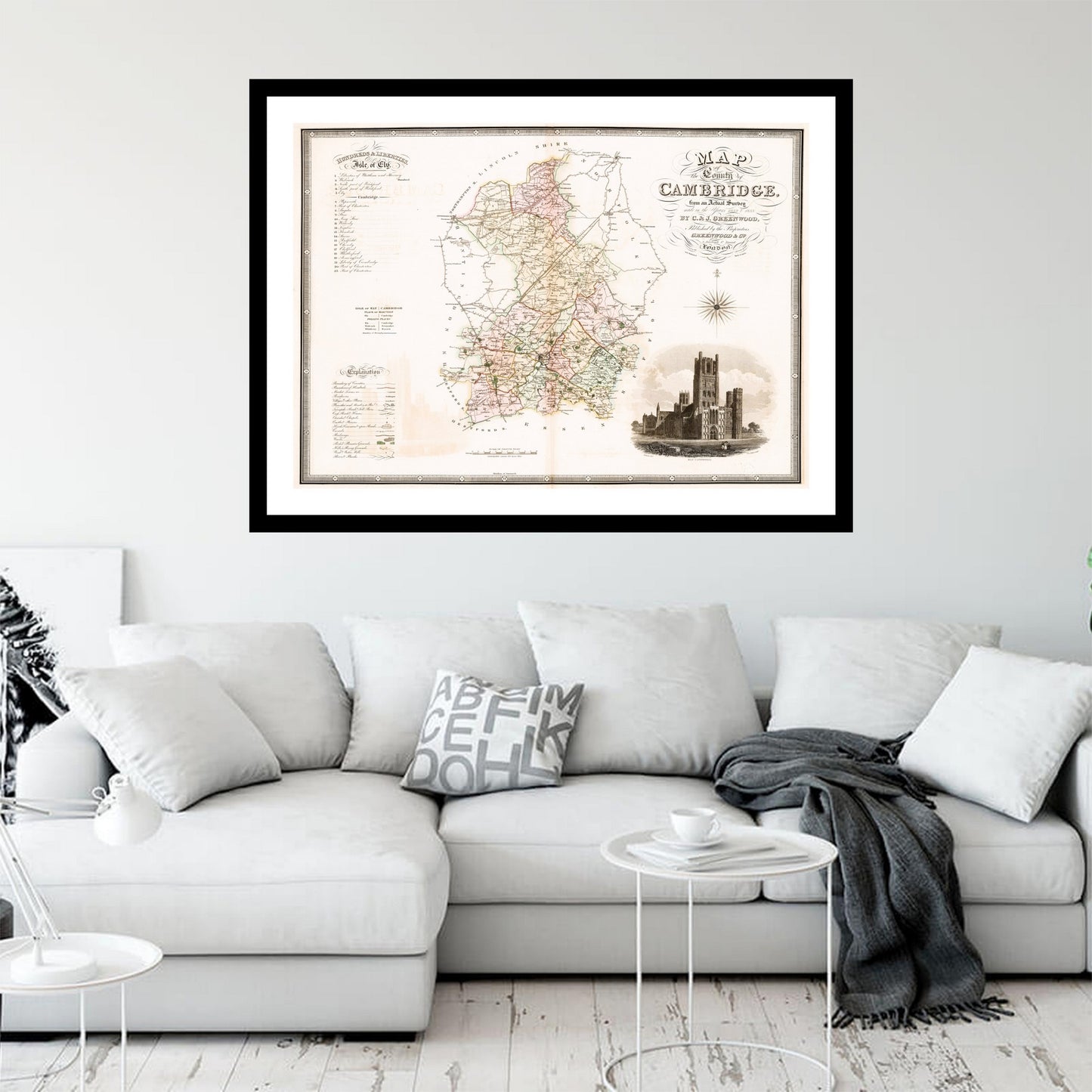 Antique map of Cambridgeshire from 1834 - art print. Vintage poster from the old maps of United Kingdom collection