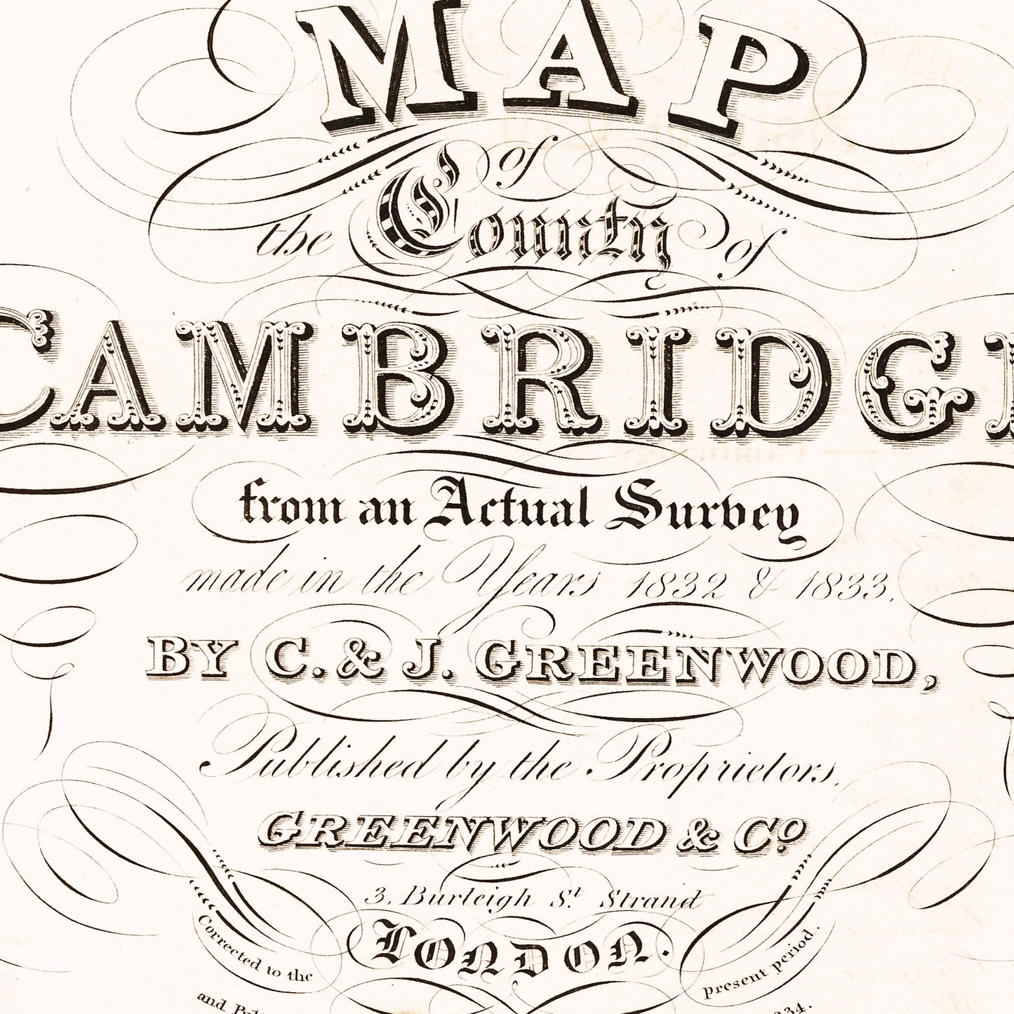 Cambridgeshire England UK 1834 - Old Antique Map - Art Print