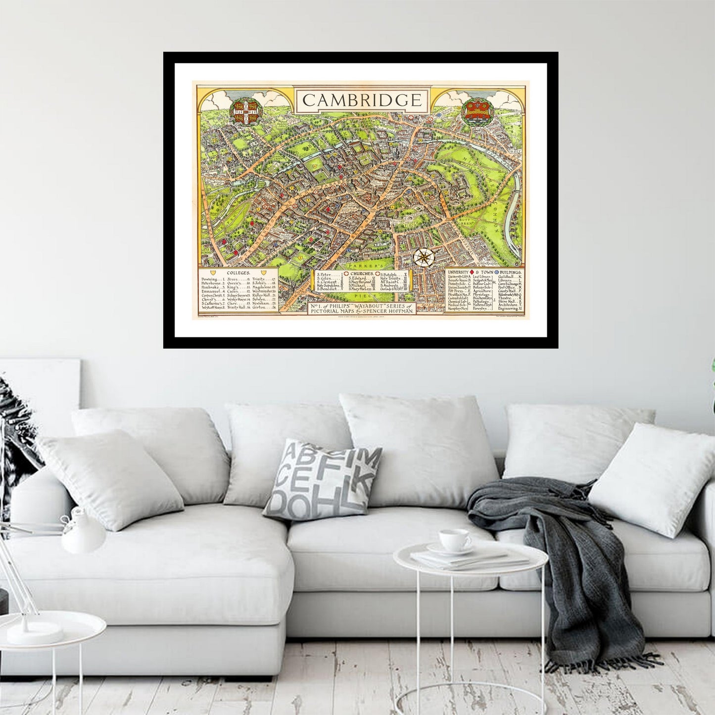 Antique map of Cambridge from 1929 - art print. Vintage poster from the old maps of United Kingdom collection