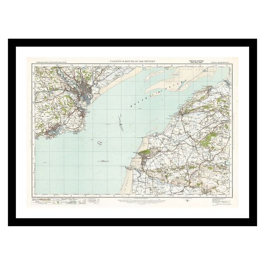 Antique map of Cardiff from 1913 - art print. Vintage poster from the old maps of United Kingdom collection