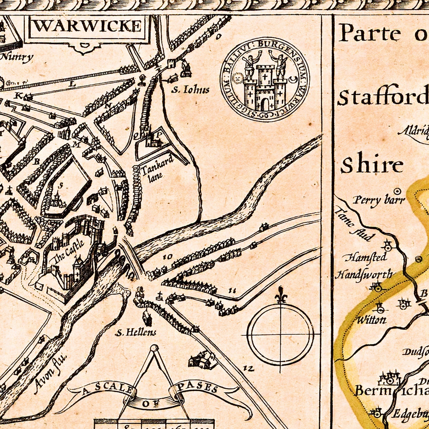 Warwickshire England UK 1610 - Old Antique Map - Art Print