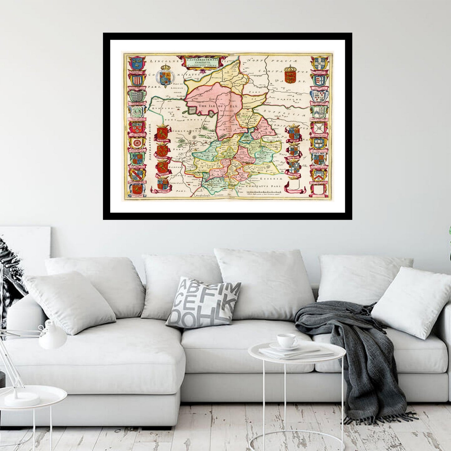 Antique map of Cambridgeshire from 1665 - art print. Vintage poster from the old maps of United Kingdom collection