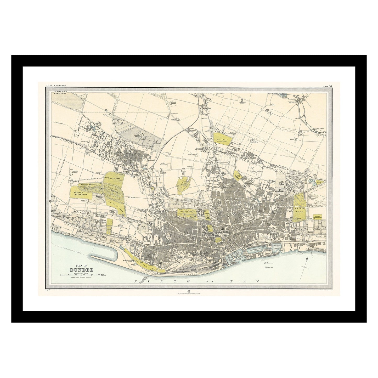 Antique map of Dundee from 1912 - art print. Vintage poster from the old maps of United Kingdom collection