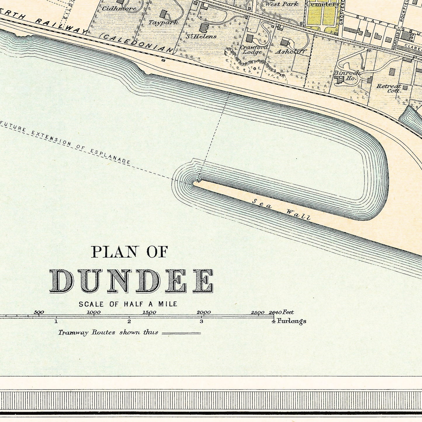 Dundee Scotland UK 1912 - Old Antique Map - Art Print