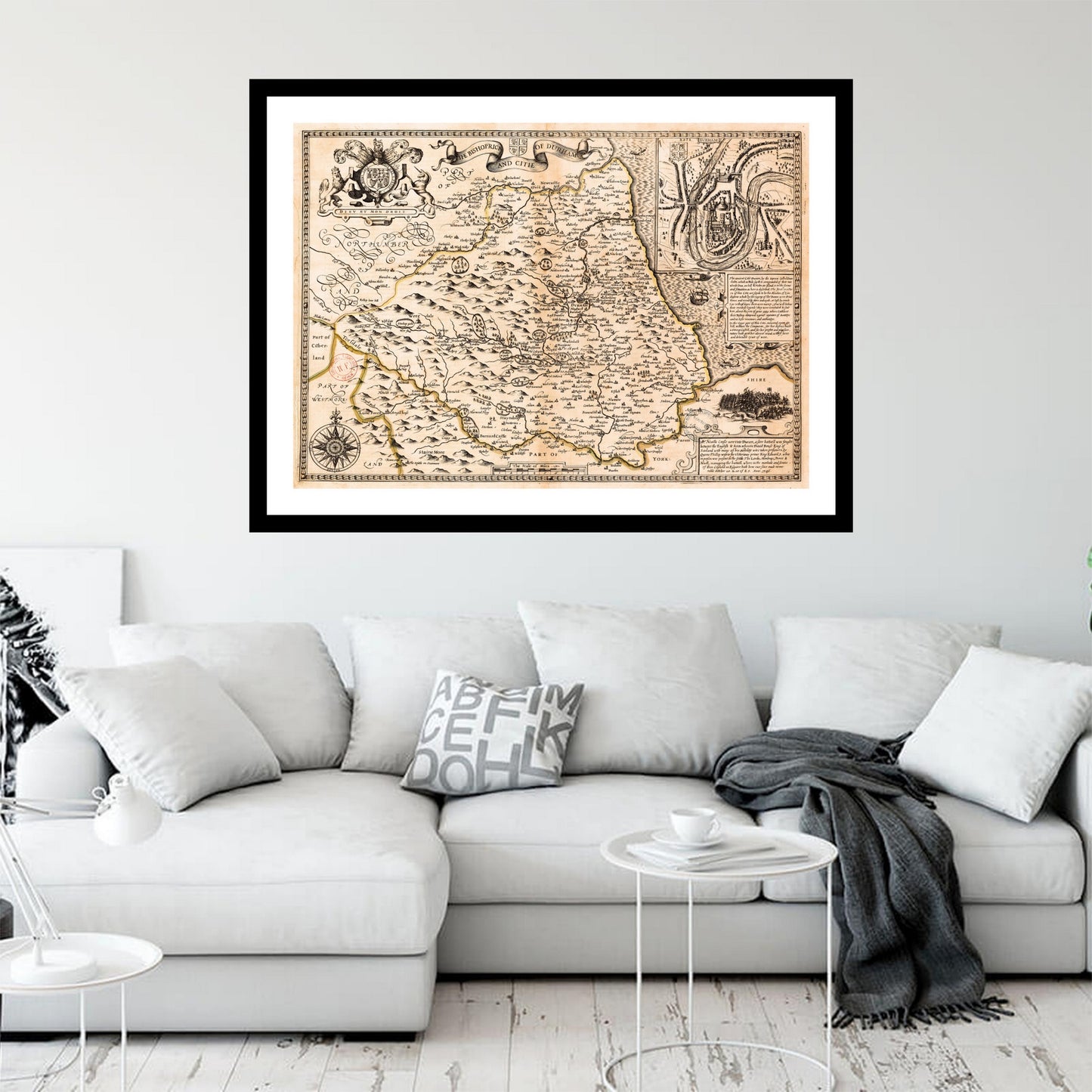 Antique map of Durham from 1610 - art print. Vintage poster from the old maps of United Kingdom collection