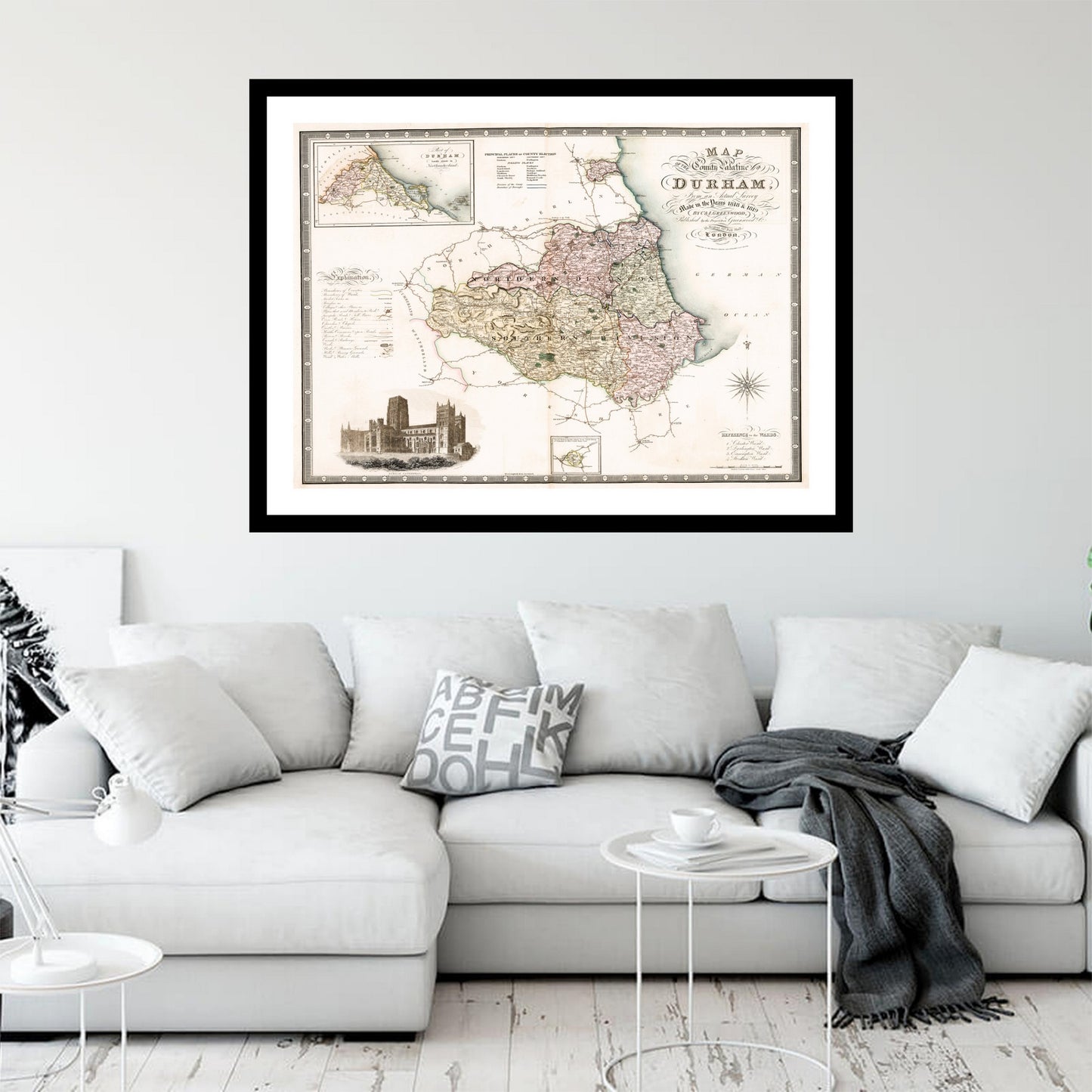 Antique map of Durham from 1831 - art print. Vintage poster from the old maps of United Kingdom collection