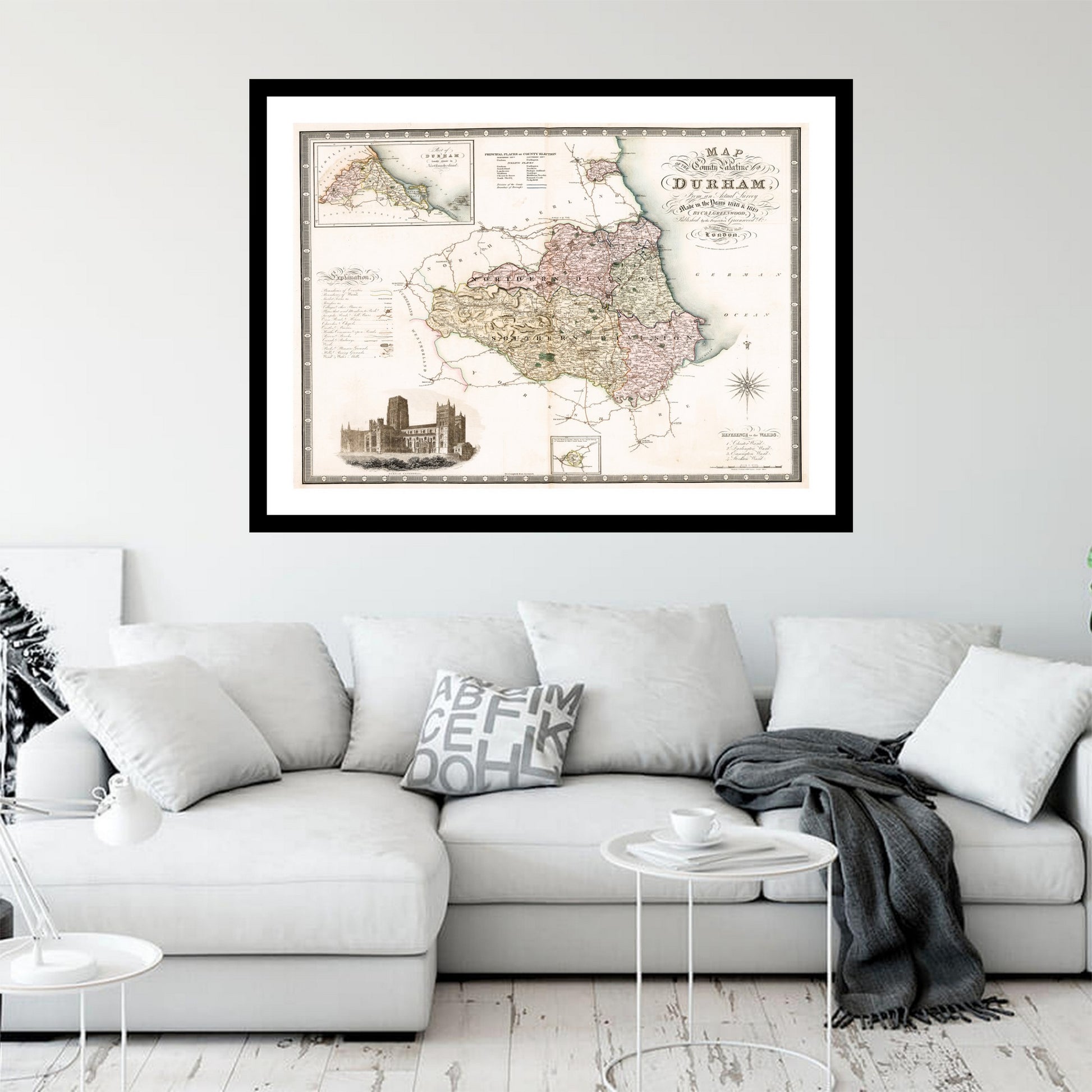 Antique map of Durham from 1831 - art print. Vintage poster from the old maps of United Kingdom collection