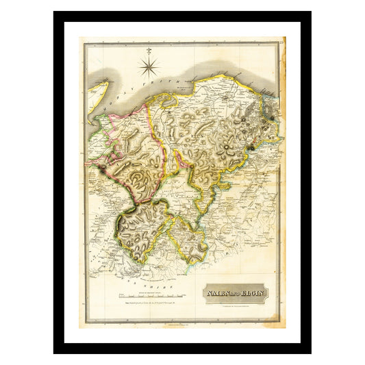 Antique map of Nairn Elgin from 1832 - art print. Vintage poster from the old maps of United Kingdom collection