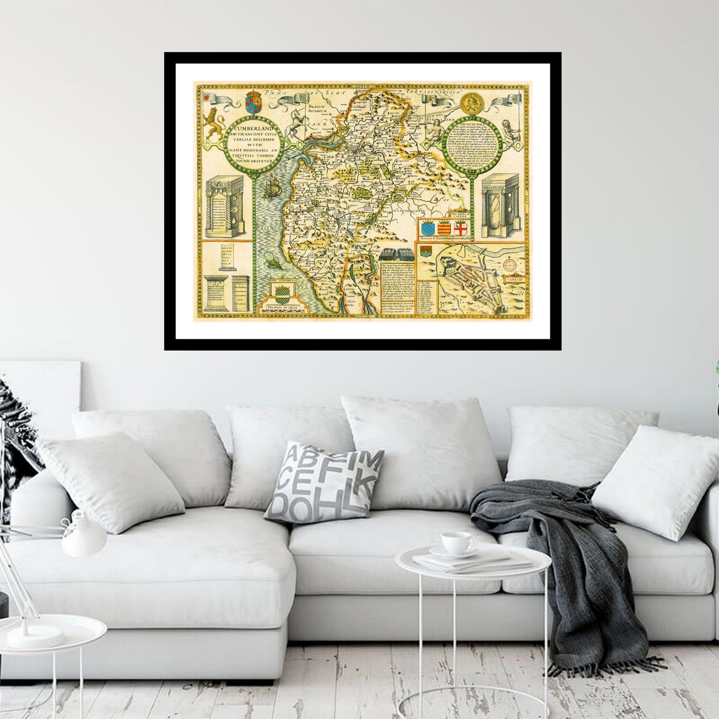 Antique map of Cumberland Cumbria from 1627 - art print. Vintage poster from the old maps of United Kingdom collection