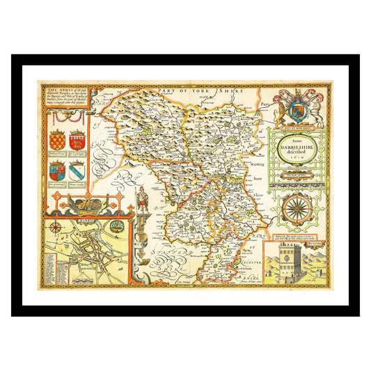 Antique map of Derbyshire from 1665 - art print. Vintage poster from the old maps of United Kingdom collection