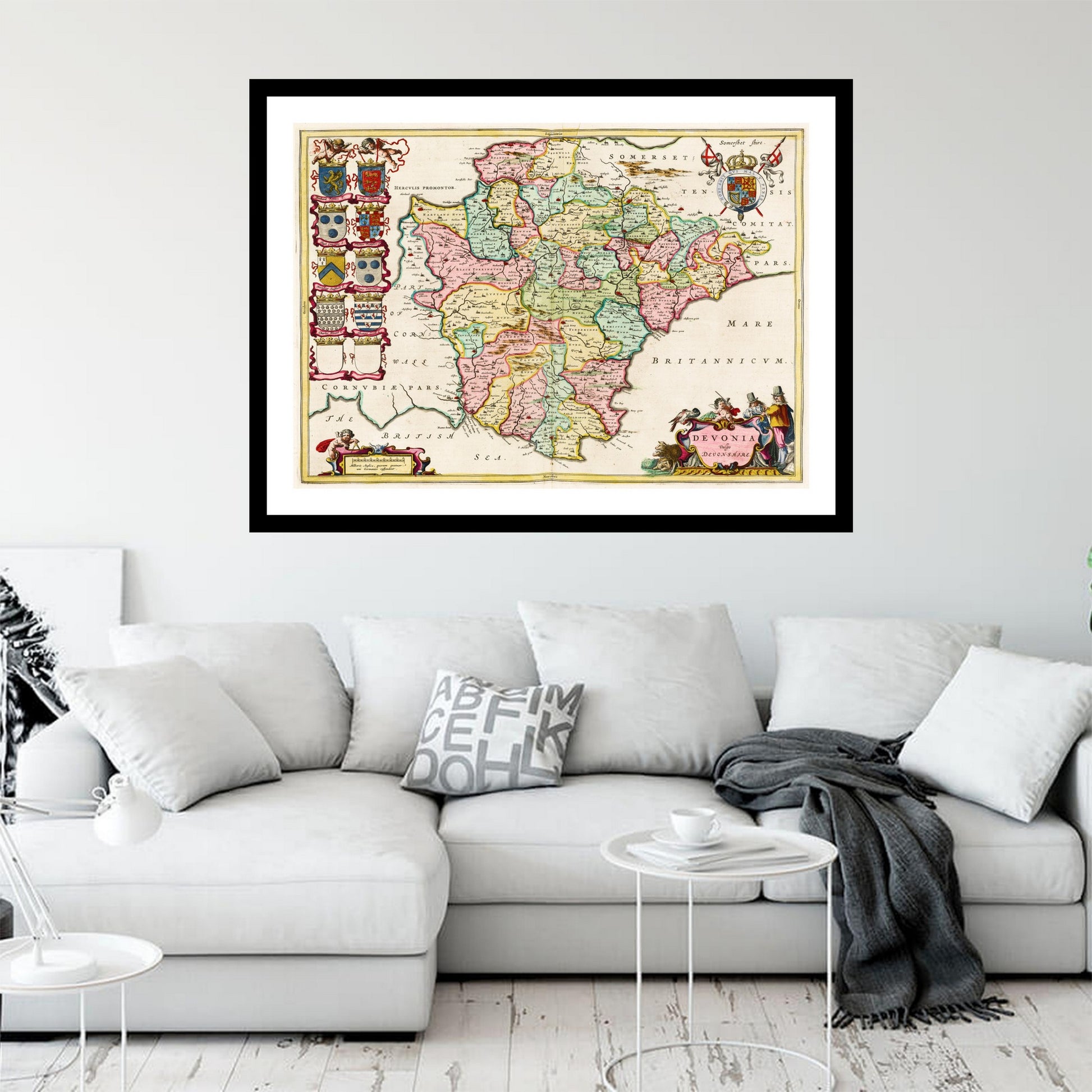 Antique map of Devon from 1665 - art print. Vintage poster from the old maps of United Kingdom collection