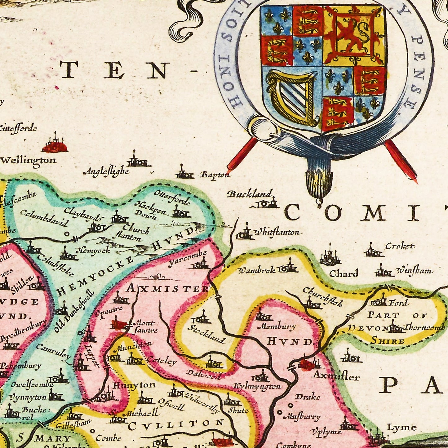 Devon England UK 1665 - Old Antique Map - Art Print