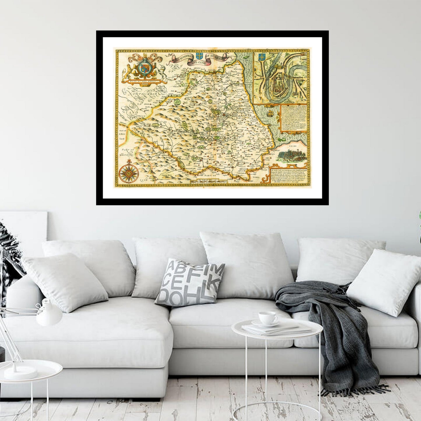 Antique map of Durham from 1627 - art print. Vintage poster from the old maps of United Kingdom collection