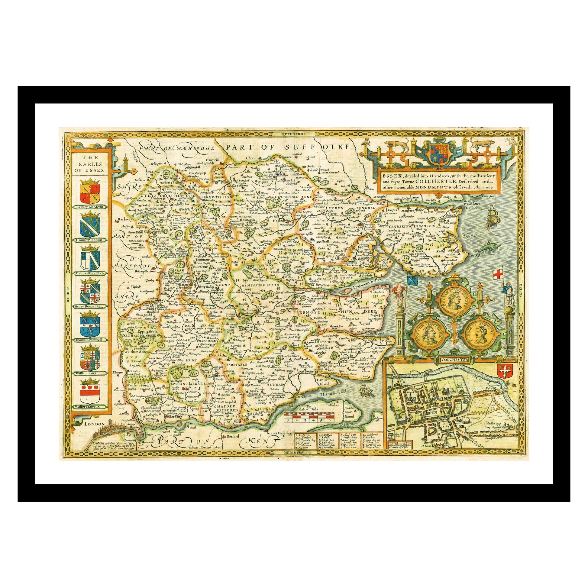 Antique map of Essex from 1627 - art print. Vintage poster from the old maps of United Kingdom collection