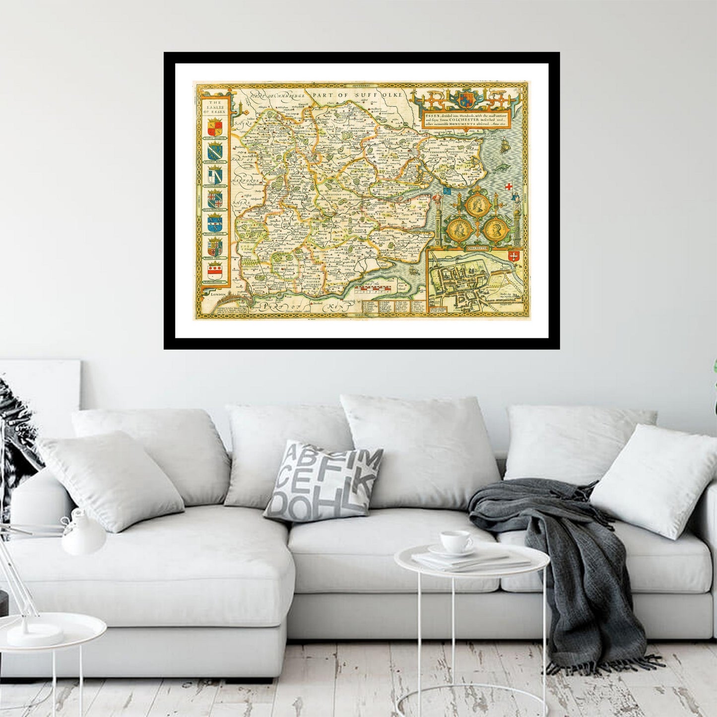 Antique map of Essex from 1627 - art print. Vintage poster from the old maps of United Kingdom collection