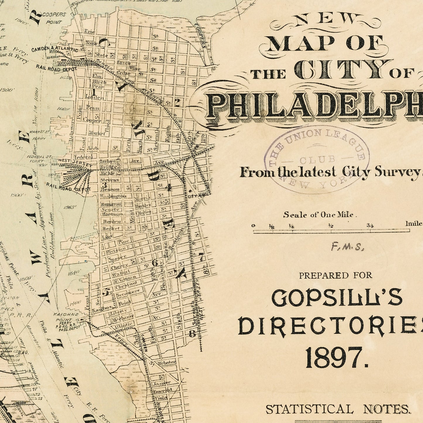 Philadelphia Pennsylvania USA 1897 - Old Antique Map - Art Print