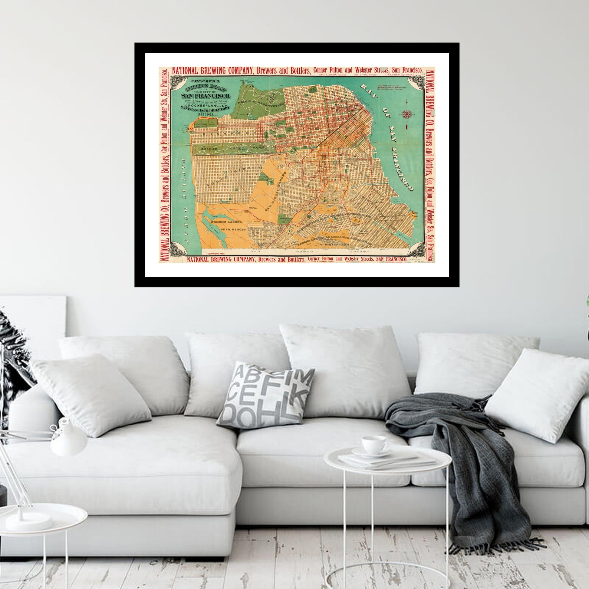 Antique map of San Francisco California from 1896 - art print. Vintage poster from the old maps of United States collection