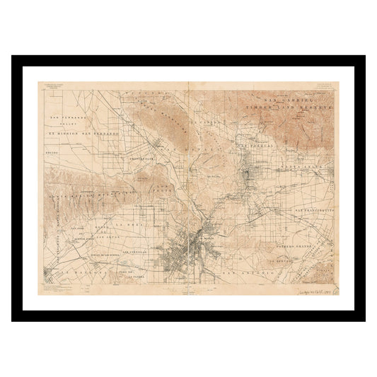 Antique map of Los Angeles California from 1896 - art print. Vintage poster from the old maps of United States collection