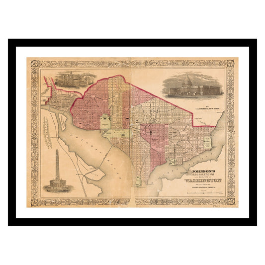 Antique map of Washington D.C. from 1865 - art print. Vintage poster from the old maps of United States collection