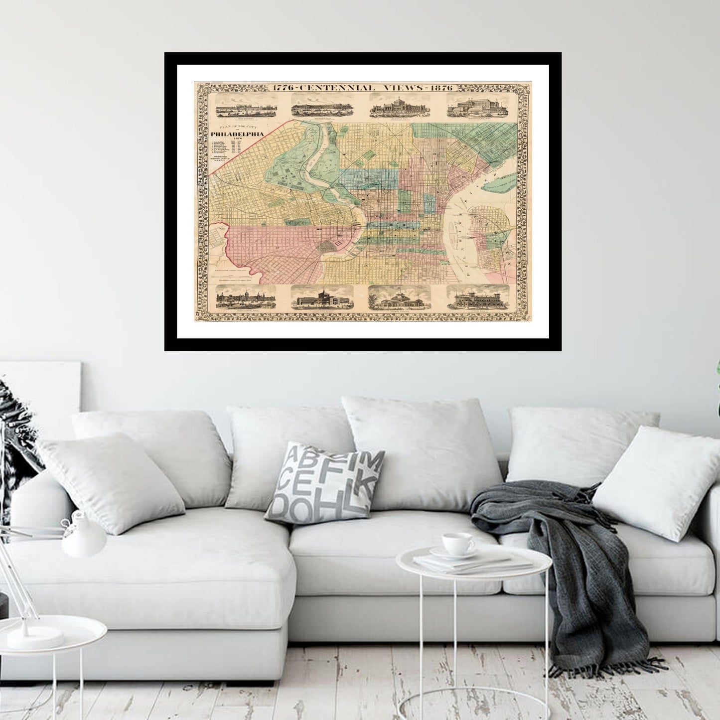 Antique map of Philadelphia Pennsylvania from 1876 - art print. Vintage poster from the old maps of United States collection.