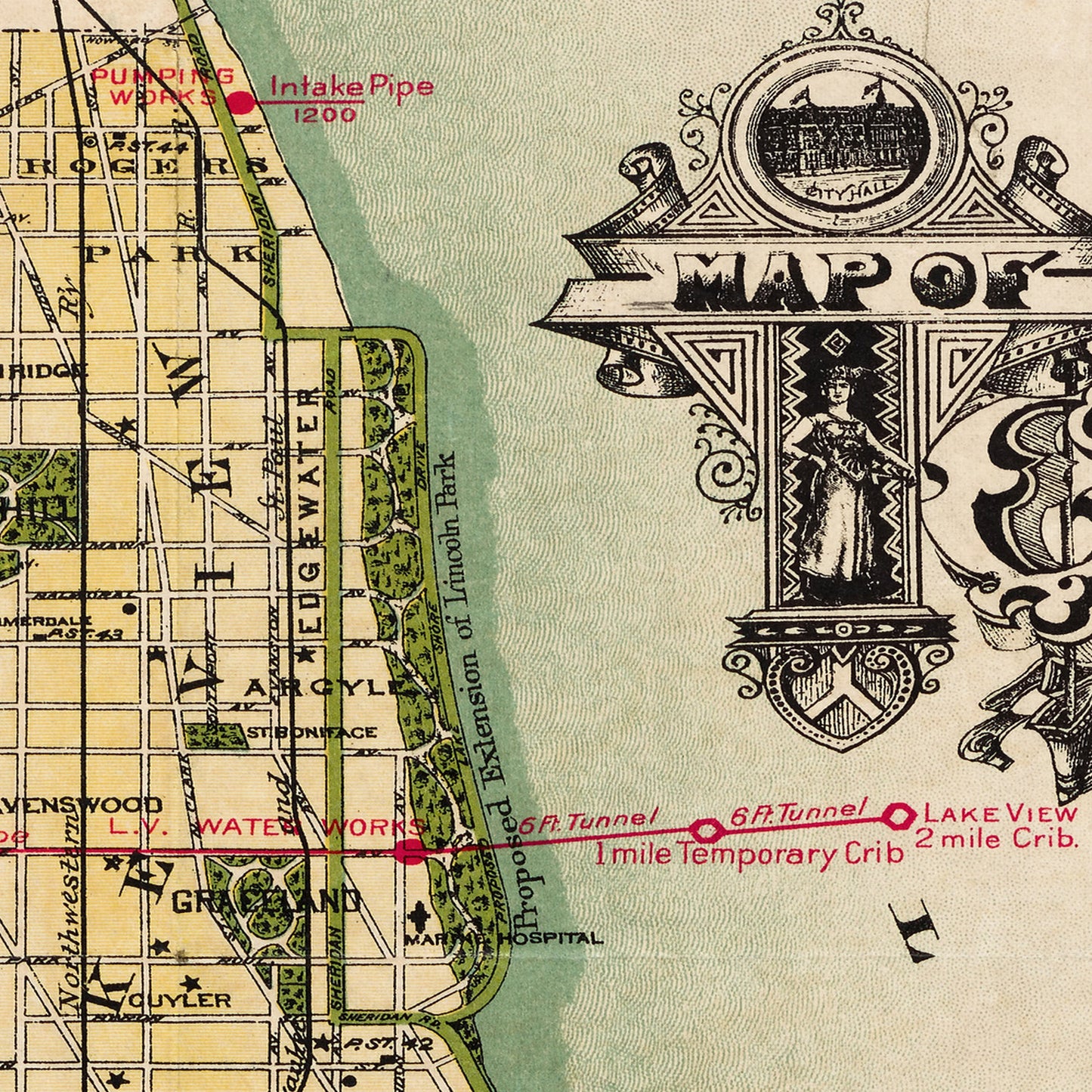 Chicago Illinois USA 1896 - Old Antique Map - Art Print