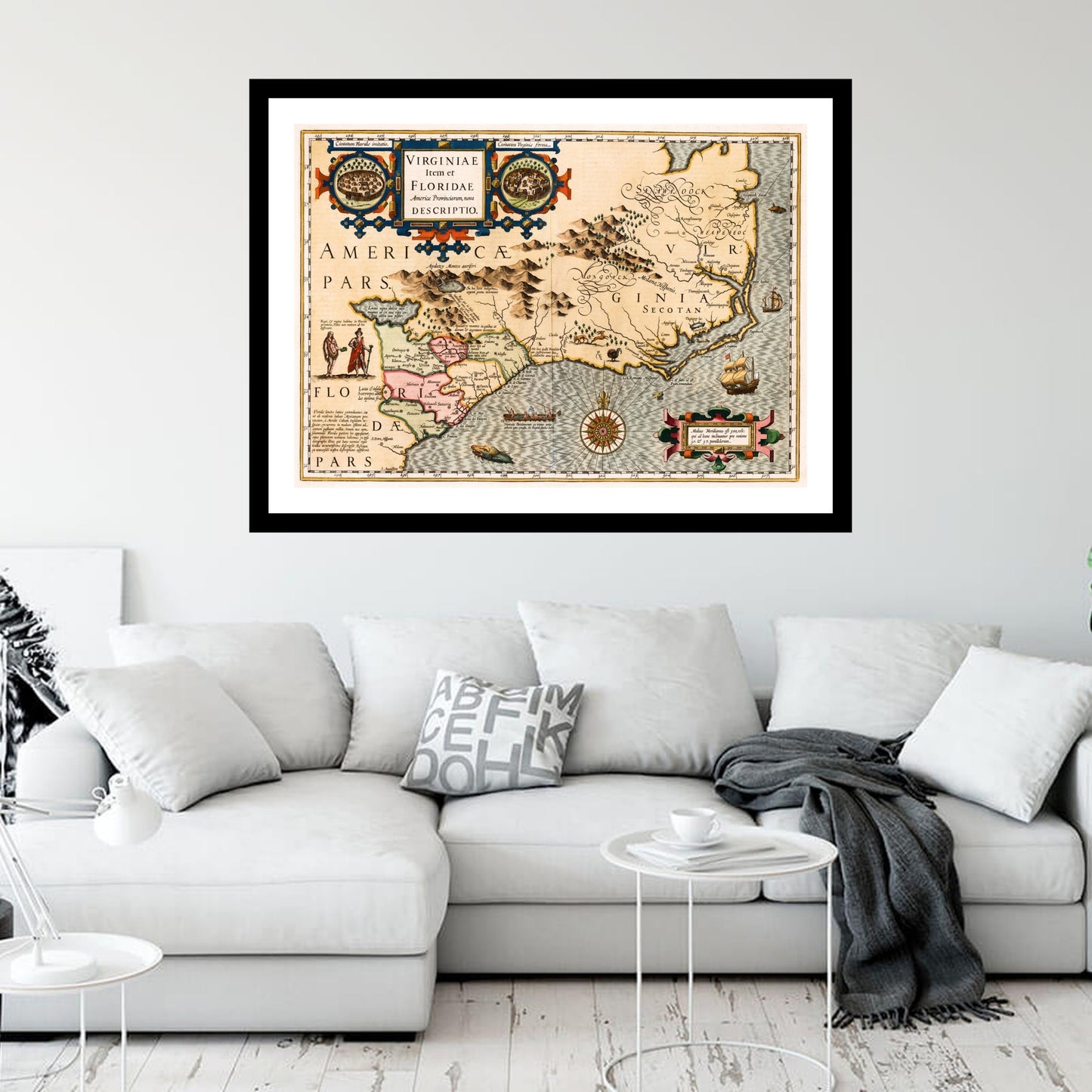 Antique map of Virginia Florida from 1623 - art print. Vintage poster from the old maps of United States collection