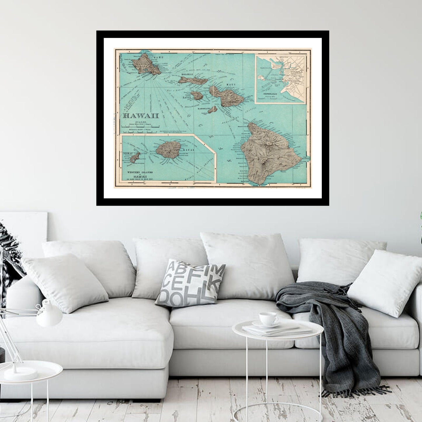 Antique map of Honolulu Hawaii from 1898 - art print. Vintage poster from the old maps of United States collection