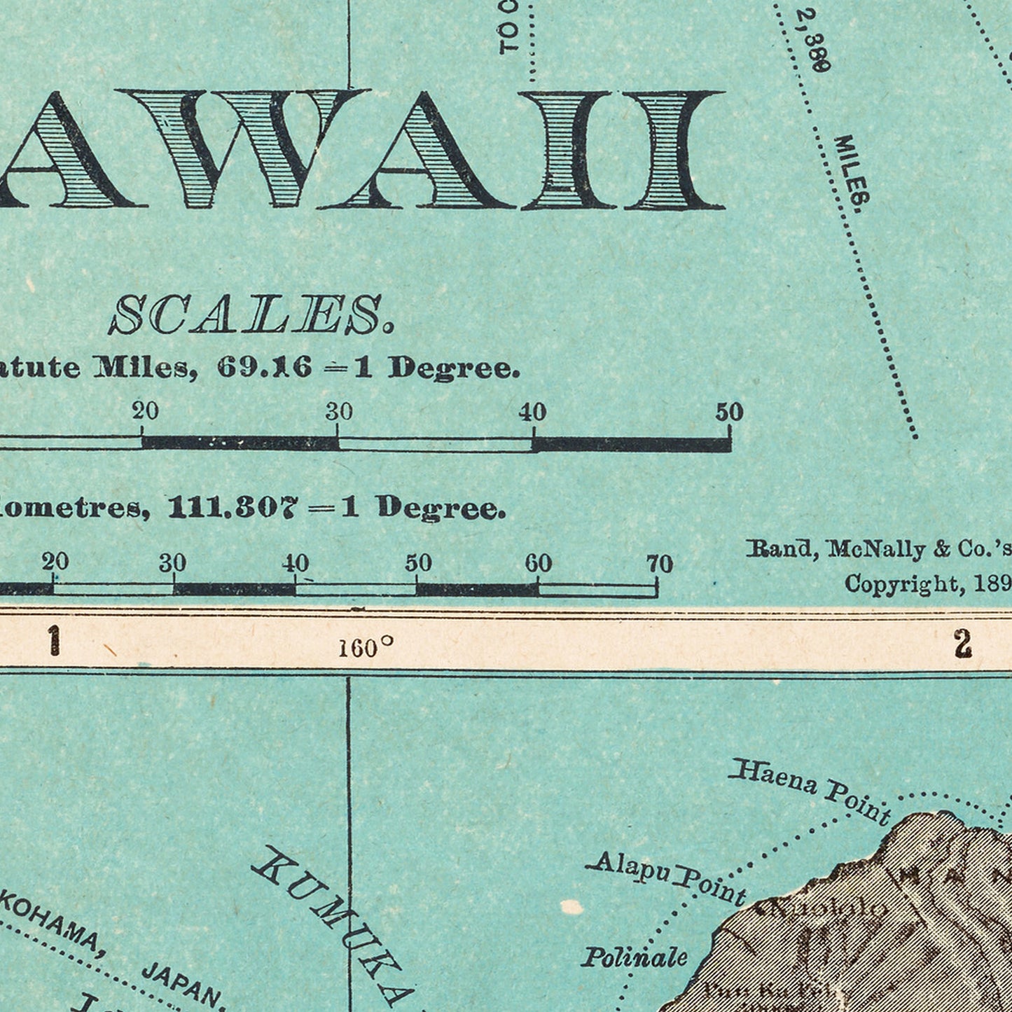 Honolulu Hawaii USA 1898 - Old Antique Map - Art Print