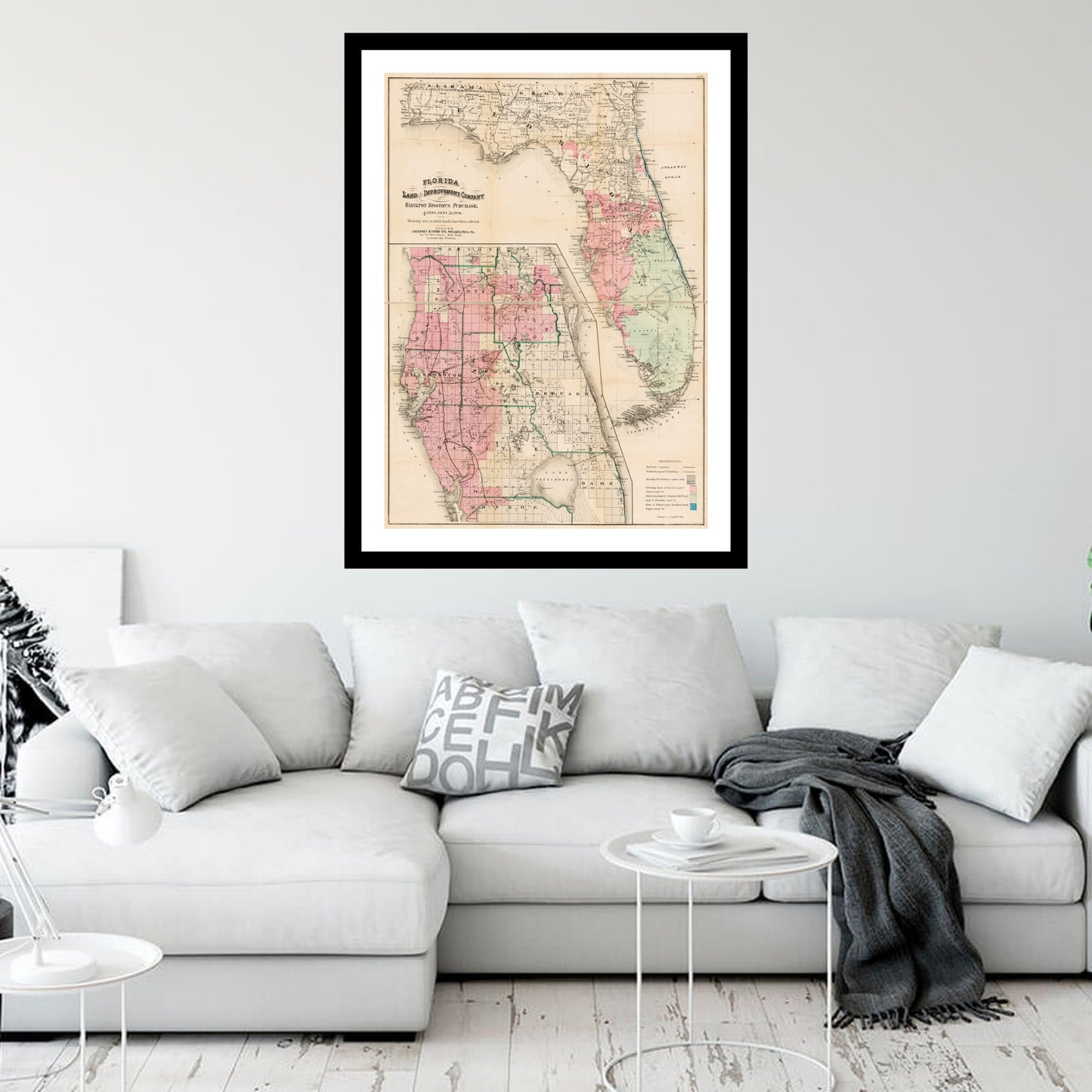 Antique map of Florida from 1880 - art print. Vintage poster from the old maps of United States collection