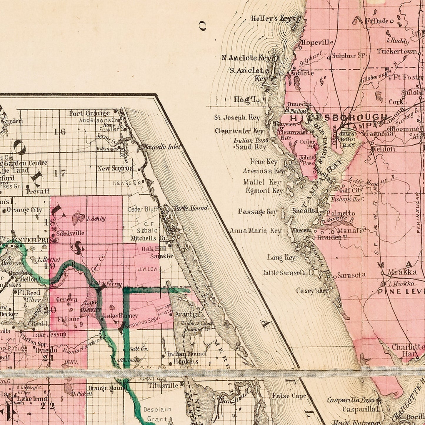 Florida USA 1880 - Old Antique Map - Art Print