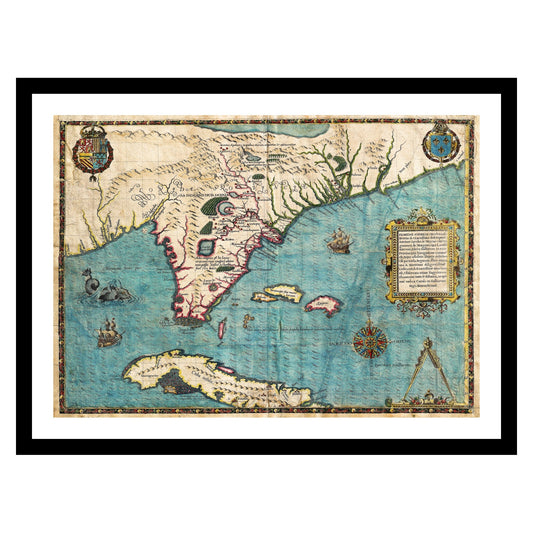 Antique map of Florida from 1591 - art print. Vintage poster from the old maps of United States collection