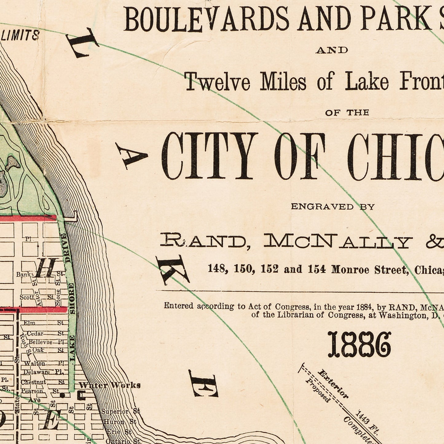 Chicago Illinois USA 1886 - Old Antique Map - Art Print