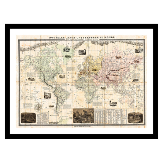 Antique map of the World from 1859 - art print. Vintage poster from the old maps of the World collection