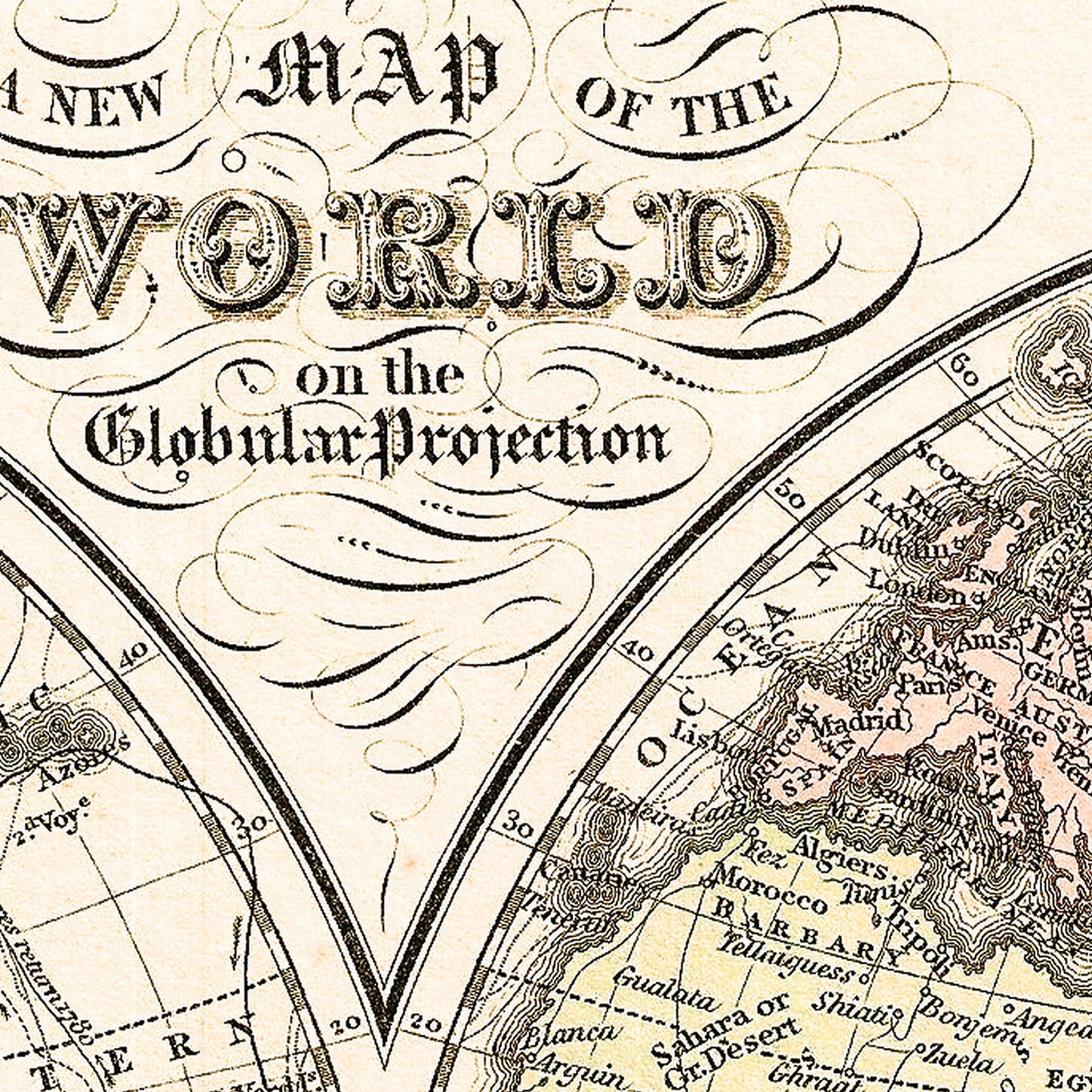 World 1856 - Old Antique Map - Art Print