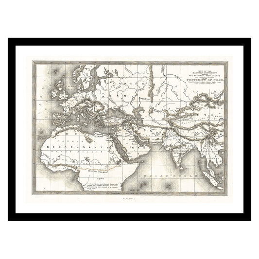 Antique map of the World from 1850 - art print. Vintage poster from the old maps of the World collection