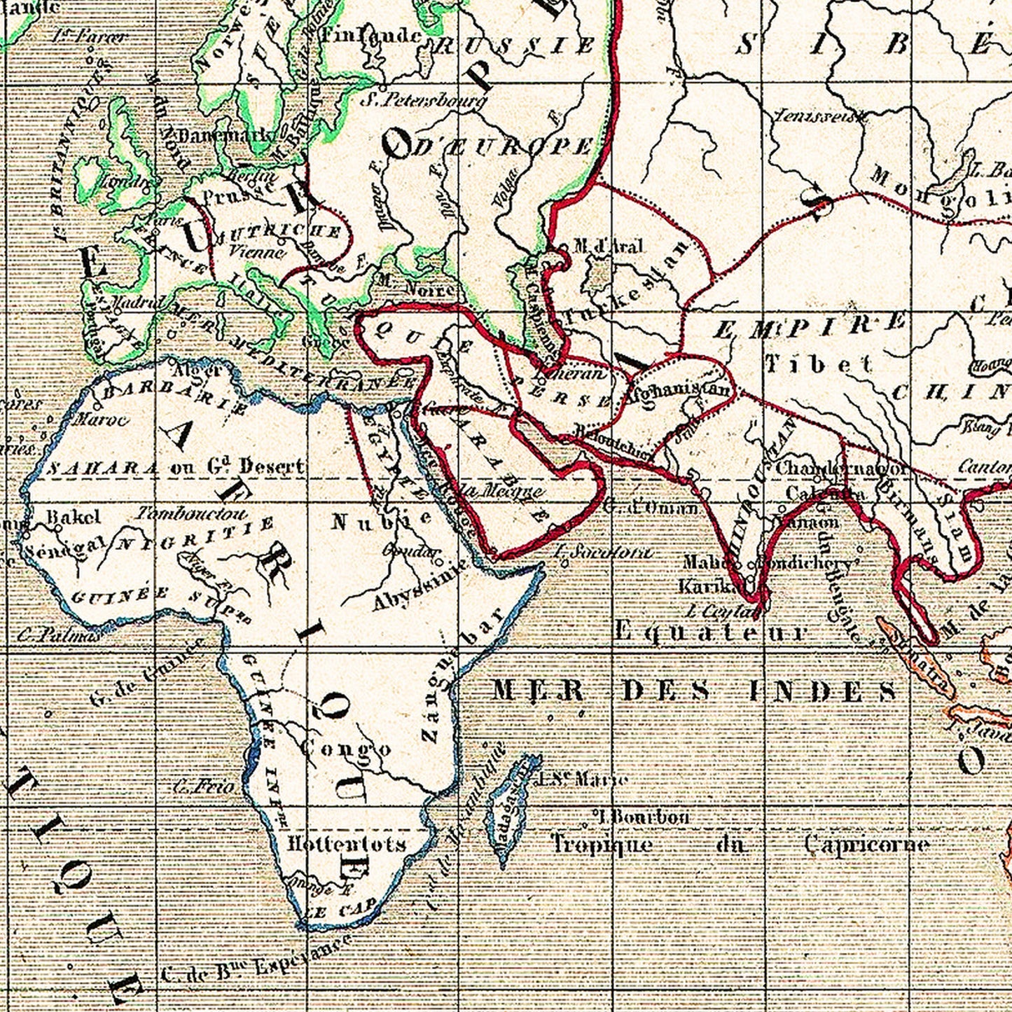 Planisphere World 1847 - Old Antique Map - Art Print